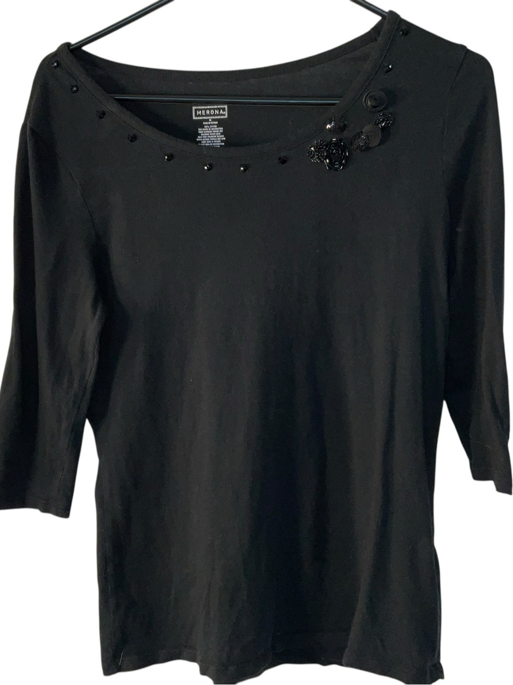 Merona Black Beaded Boatneck Long Sleeve Tee